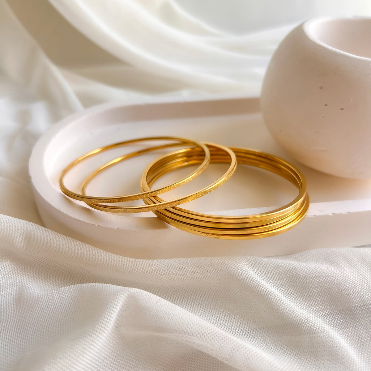 Plain & Textured Thin Bangles - Set Of 6