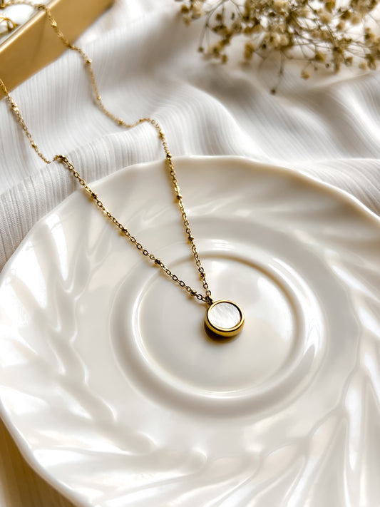 White Pearl Circle Necklace