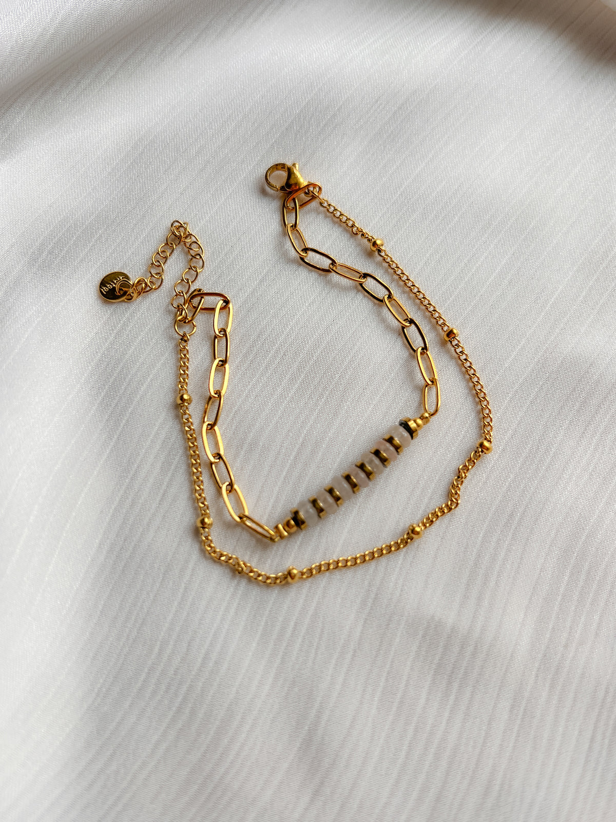 White & Gold Layered Bracelet