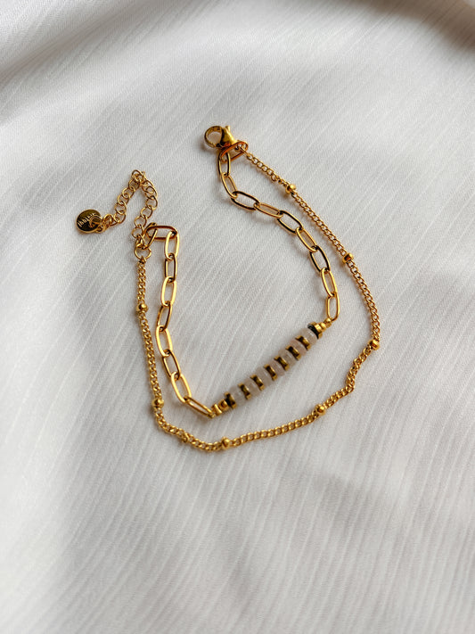 White & Gold Layered Bracelet