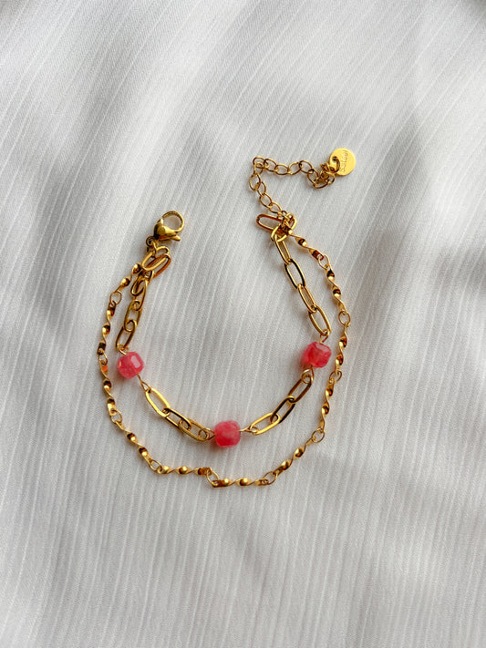 Pink & Gold Layered Bracelet 01