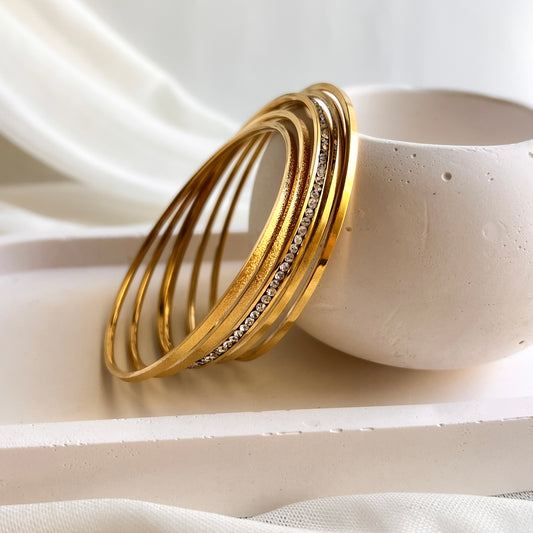 Plain, Textured & Diamond Bangles – Set of 5