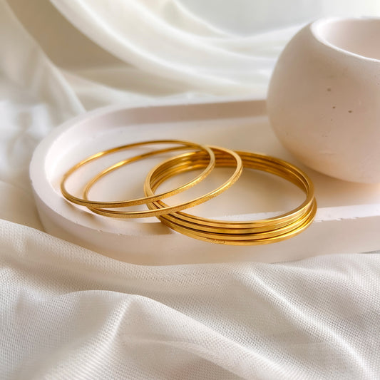 Plain & Textured Thin Bangles - Set Of 6